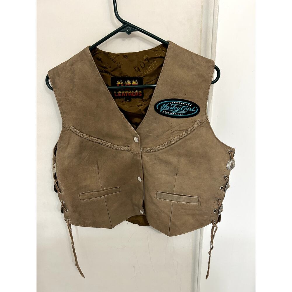 Hot Leathers Harley Girl Tan Leather Vest Prayer Warrior size L